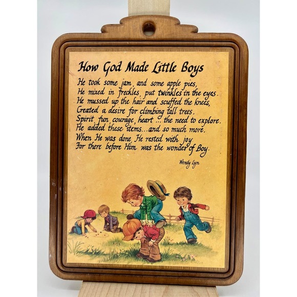Vintage Wendy Lynn 1960s How God Made Little Boys Wood Sign 9”x7” - Picture 1 of 4